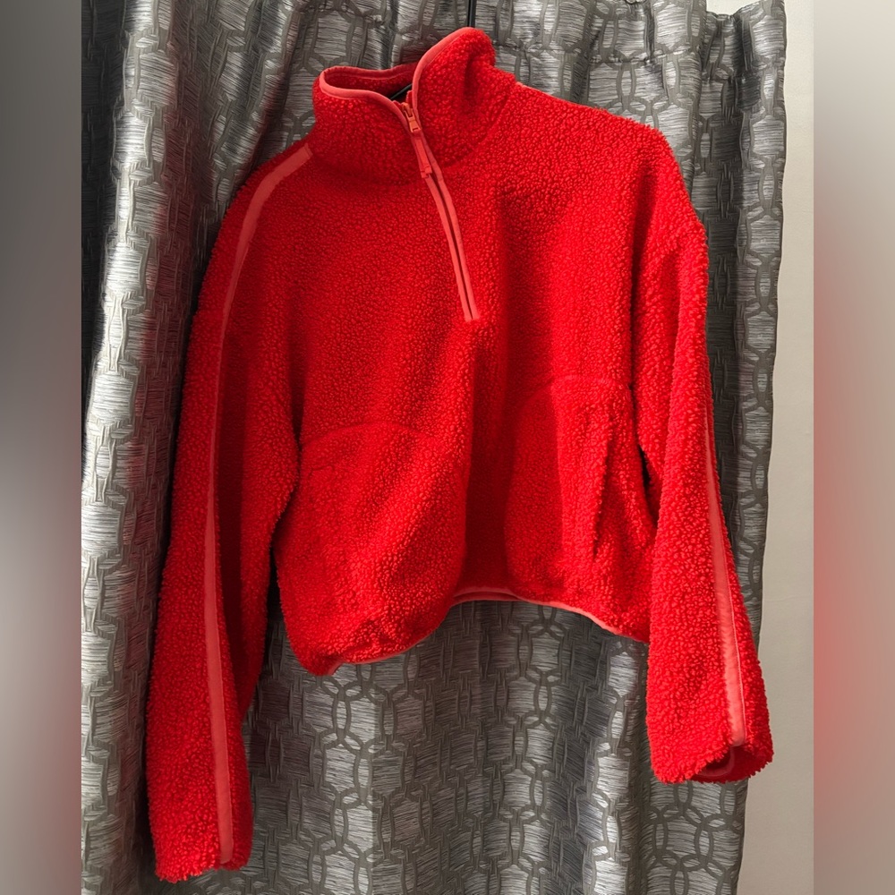 Red fuzzy quarter zip